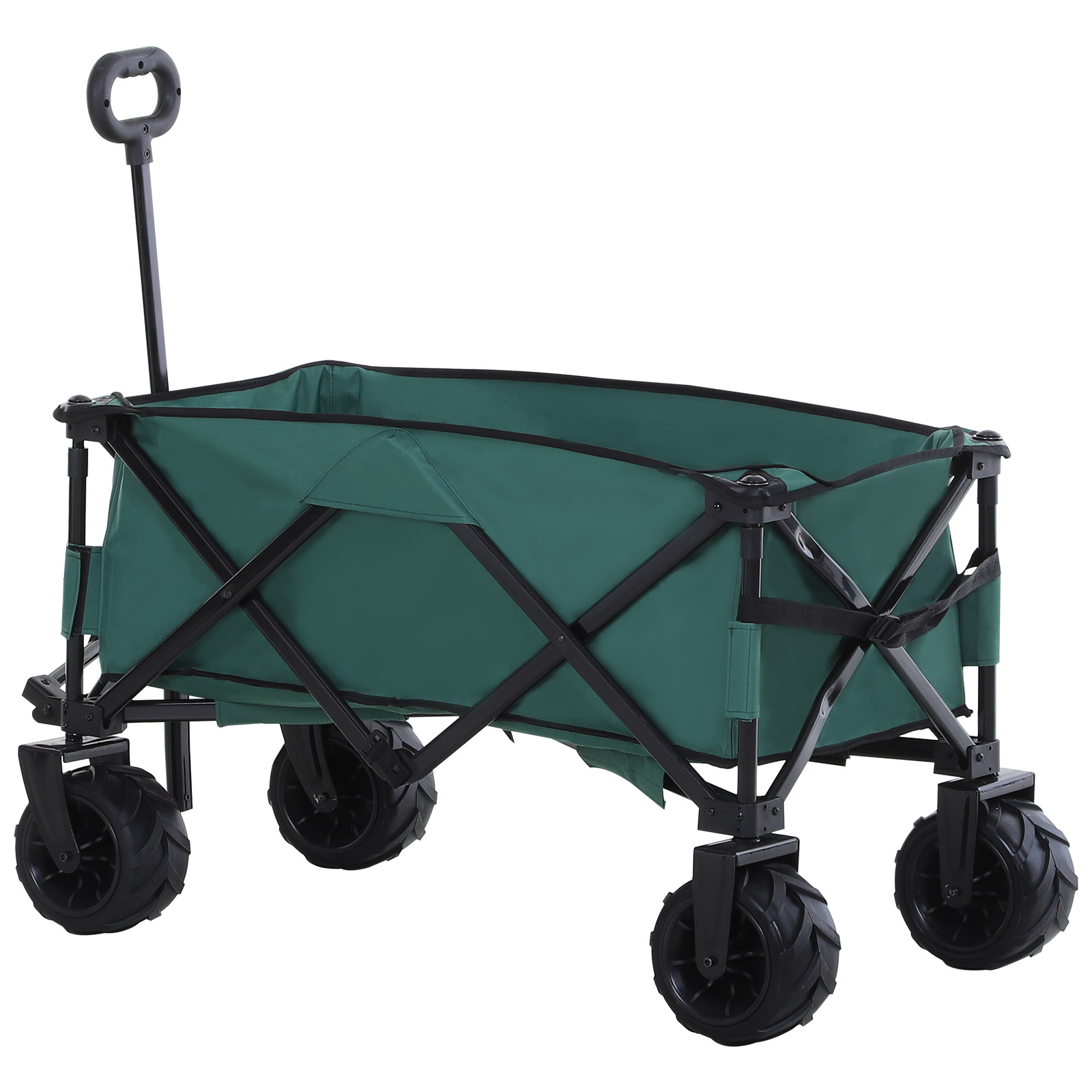 Outsunny Folding Outdoor Cart - Portable Pull Along Wagon with Telescopic Handle & Anti-Slip Wheels - Ideal for Beach & Garden, Green - BEYRUN