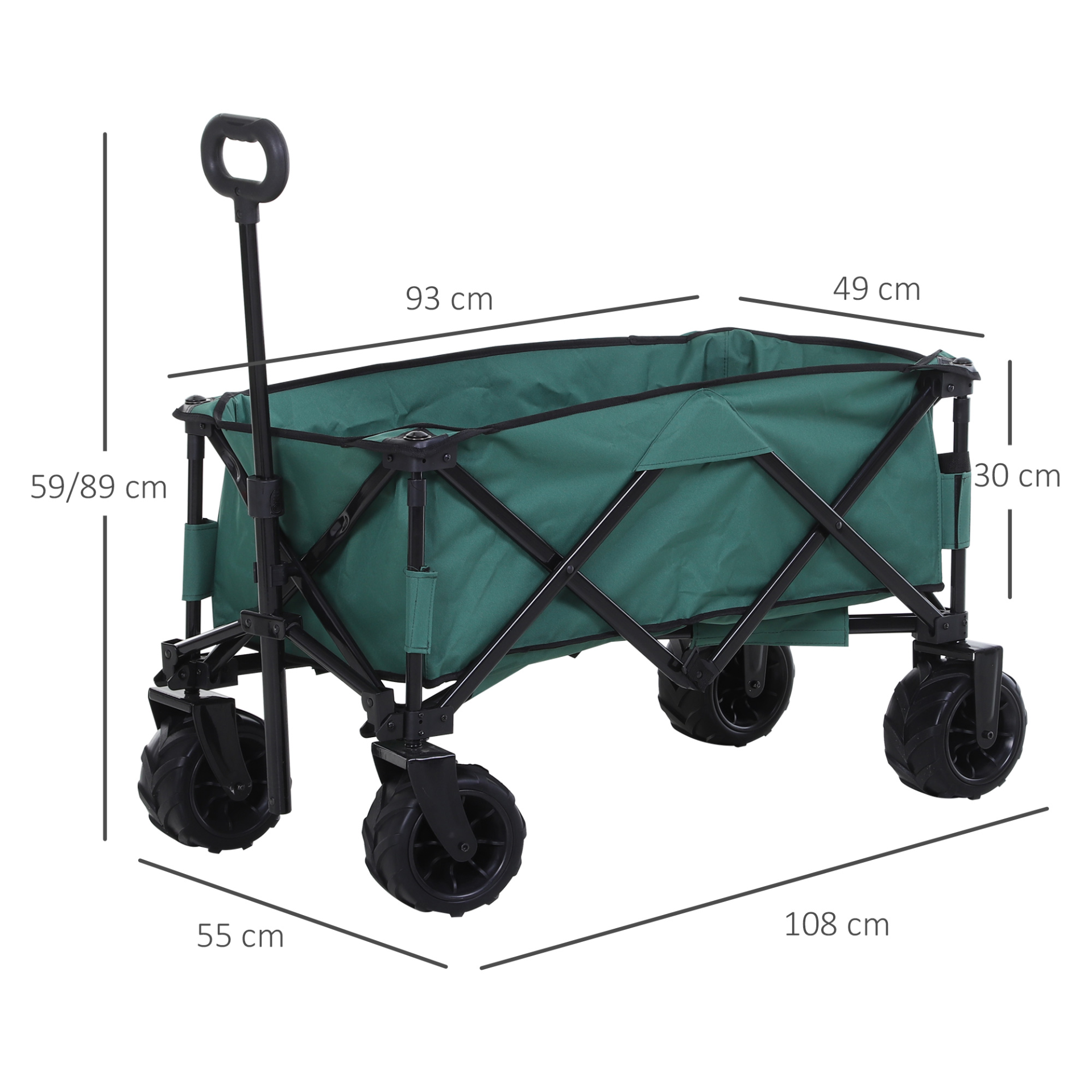 Outsunny Folding Outdoor Cart - Portable Pull Along Wagon with Telescopic Handle & Anti-Slip Wheels - Ideal for Beach & Garden, Green - BEYRUN