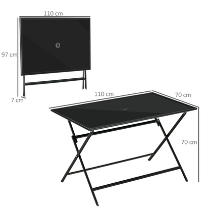 Outsunny Folding Outdoor Dining Table for 6 - Durable Tempered Glass Top, Parasol Hole, & Portable Design - BEYRUN