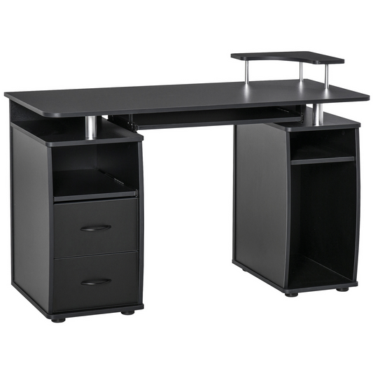 HOMCOM Black Computer Desk with Keyboard Tray, CPU Shelf & Drawers - Perfect for Home Office - BEYRUN