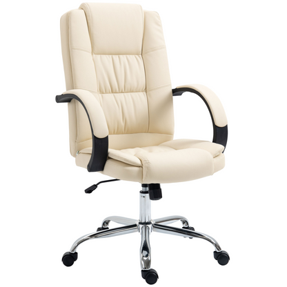 Vinsetto High Back Executive Office Chair - Ergonomic PU Leather Swivel Chair with Padded Armrests, Adjustable Height, and Tilt Function - Beige - BEYRUN