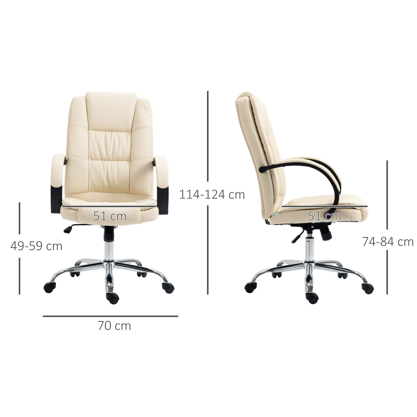 Vinsetto High Back Executive Office Chair - Ergonomic PU Leather Swivel Chair with Padded Armrests, Adjustable Height, and Tilt Function - Beige - BEYRUN