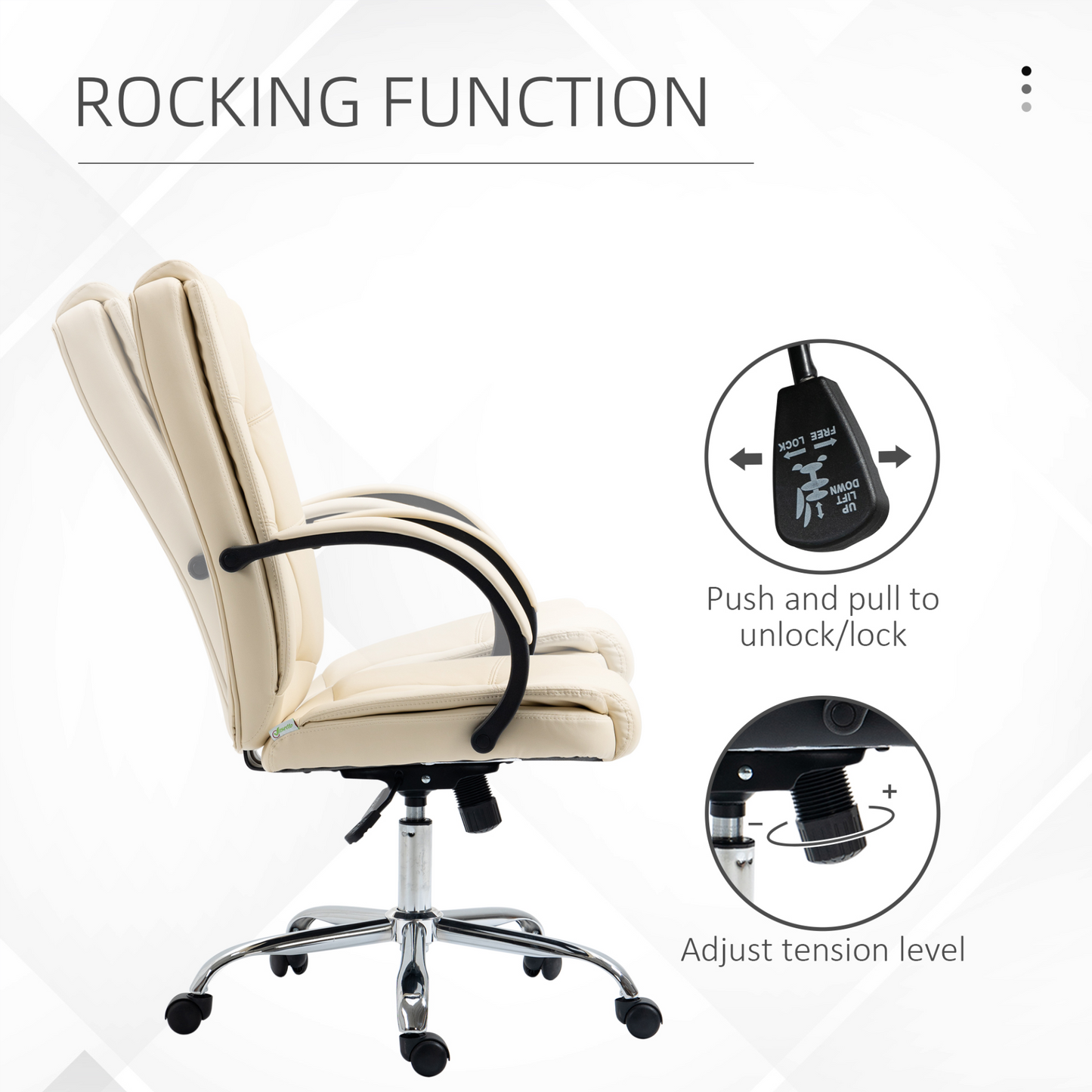 Vinsetto High Back Executive Office Chair - Ergonomic PU Leather Swivel Chair with Padded Armrests, Adjustable Height, and Tilt Function - Beige - BEYRUN