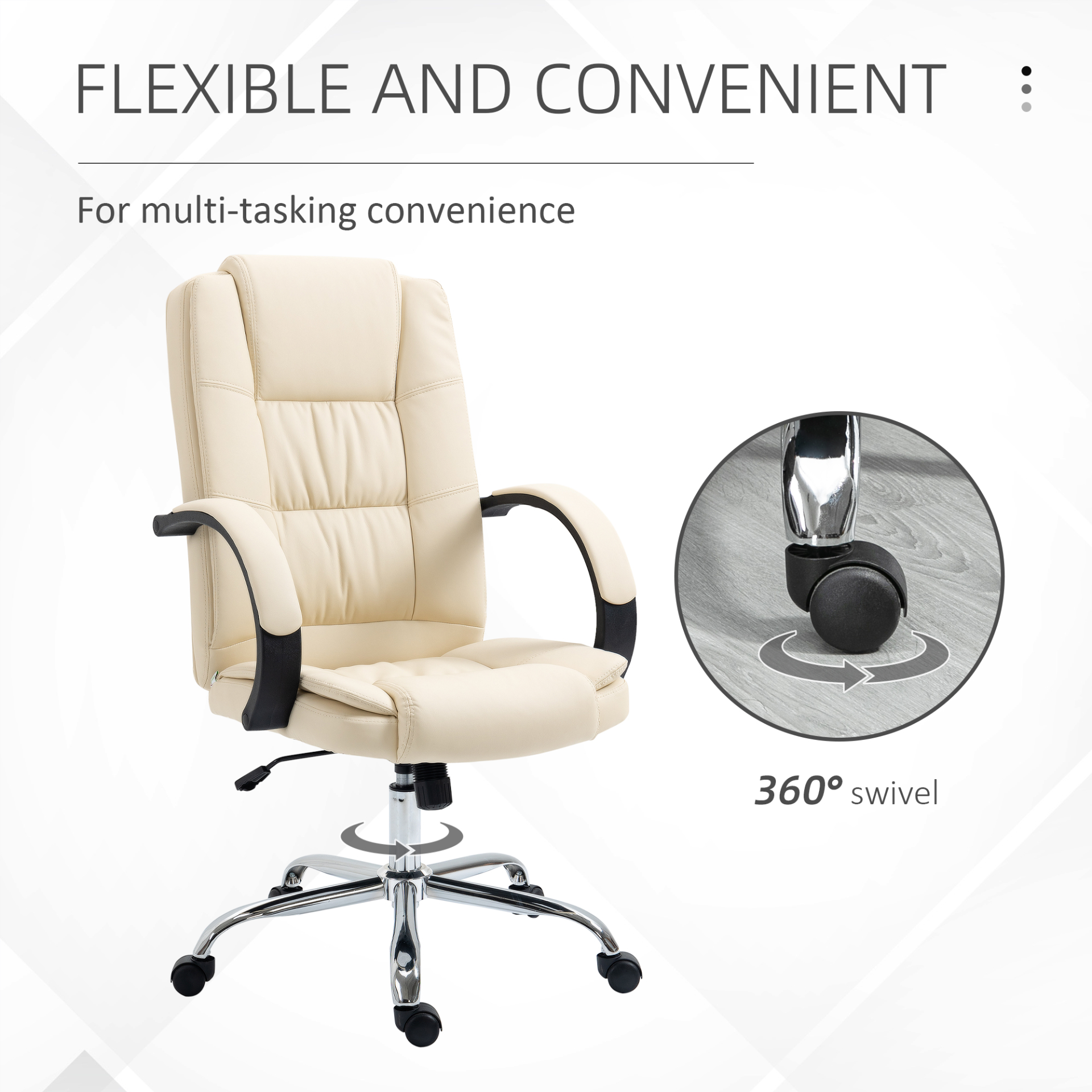 Vinsetto High Back Executive Office Chair - Ergonomic PU Leather Swivel Chair with Padded Armrests, Adjustable Height, and Tilt Function - Beige - BEYRUN