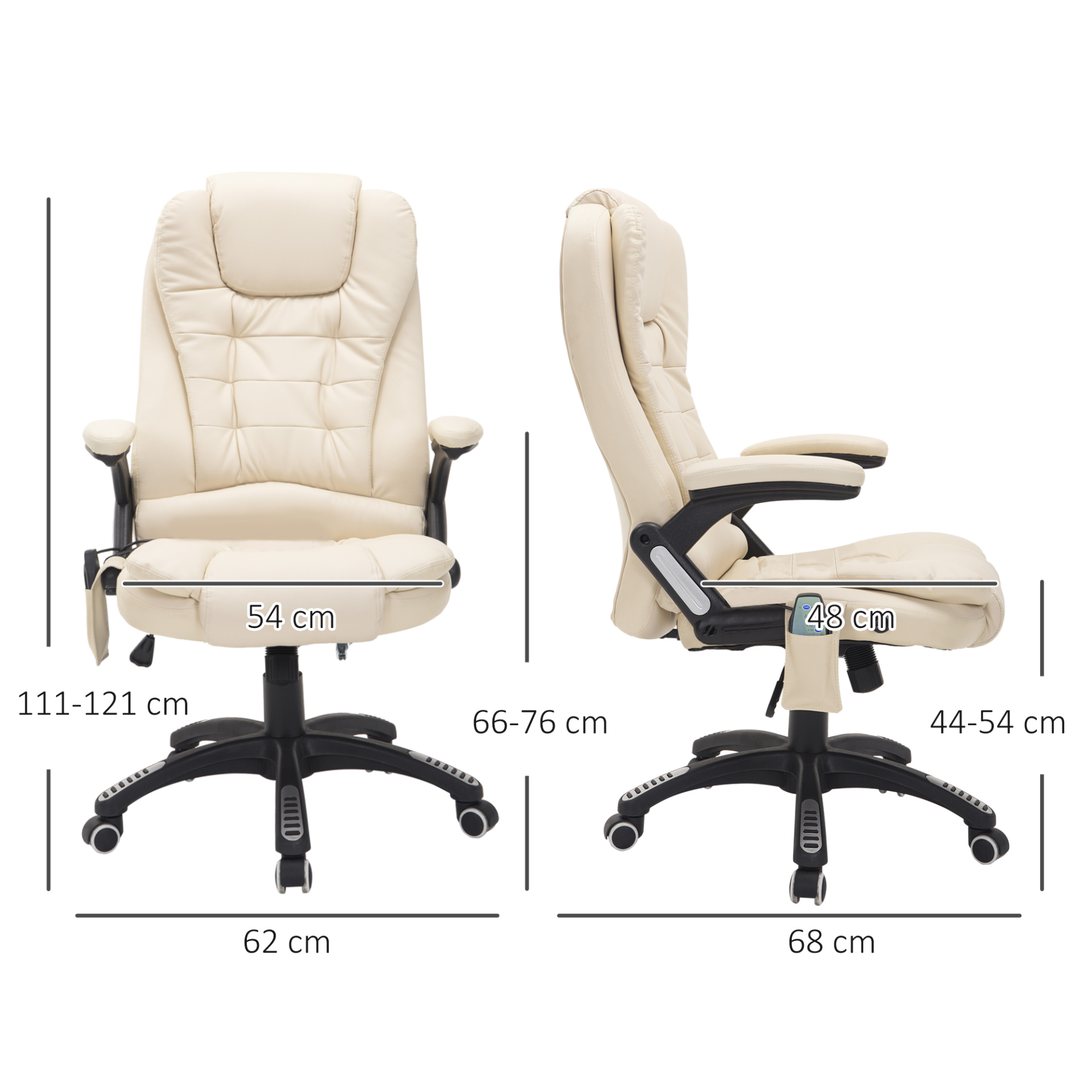 HOMCOM Executive Office Chair with Massage and Heat - High Back Reclining PU Leather Chair, Beige - BEYRUN