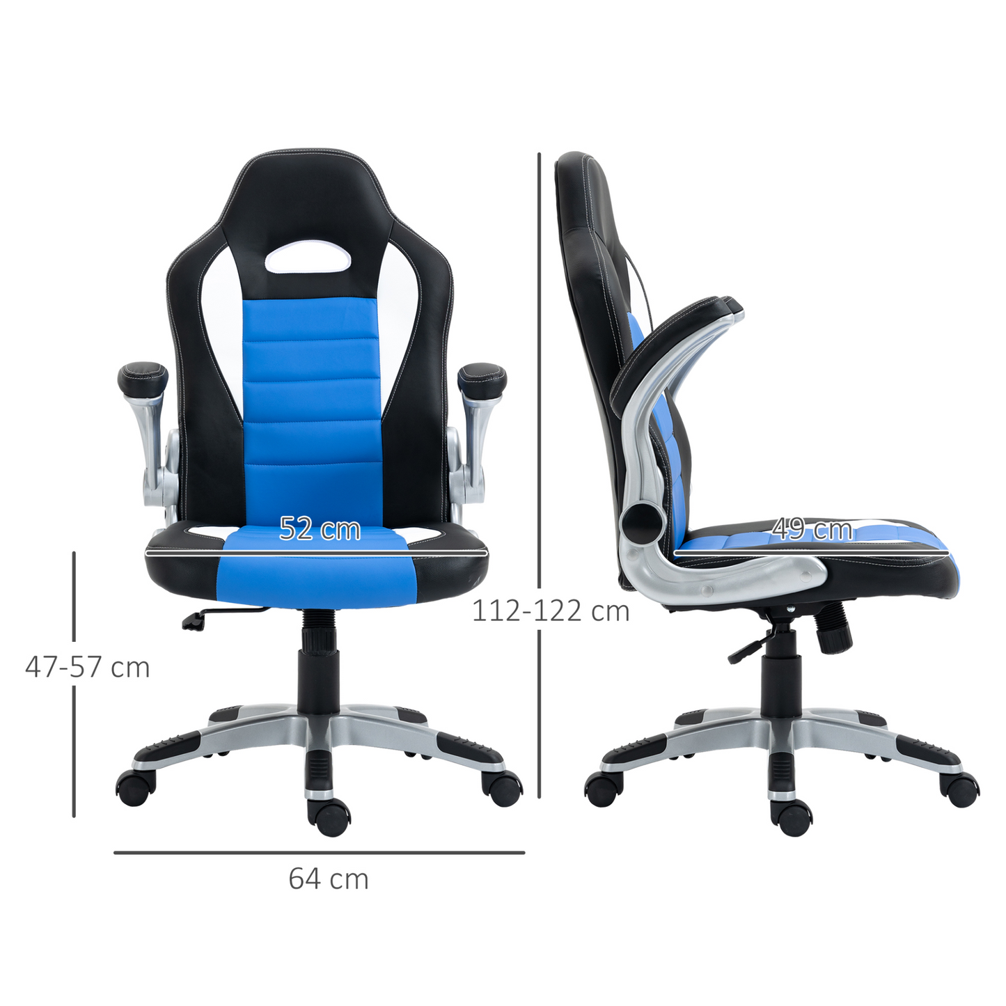 HOMCOM Racing Gaming Chair - Blue, PU Leather, Adjustable Height, Ergonomic Design - BEYRUN