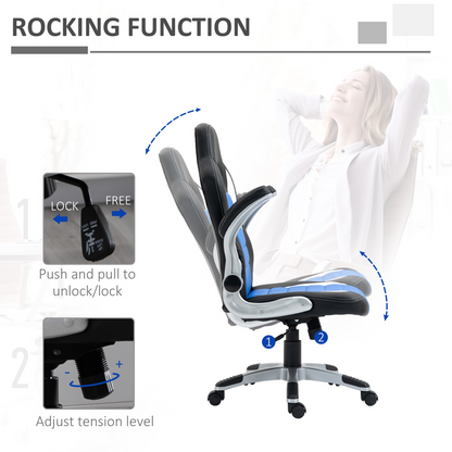 HOMCOM Racing Gaming Chair - Blue, PU Leather, Adjustable Height, Ergonomic Design - BEYRUN