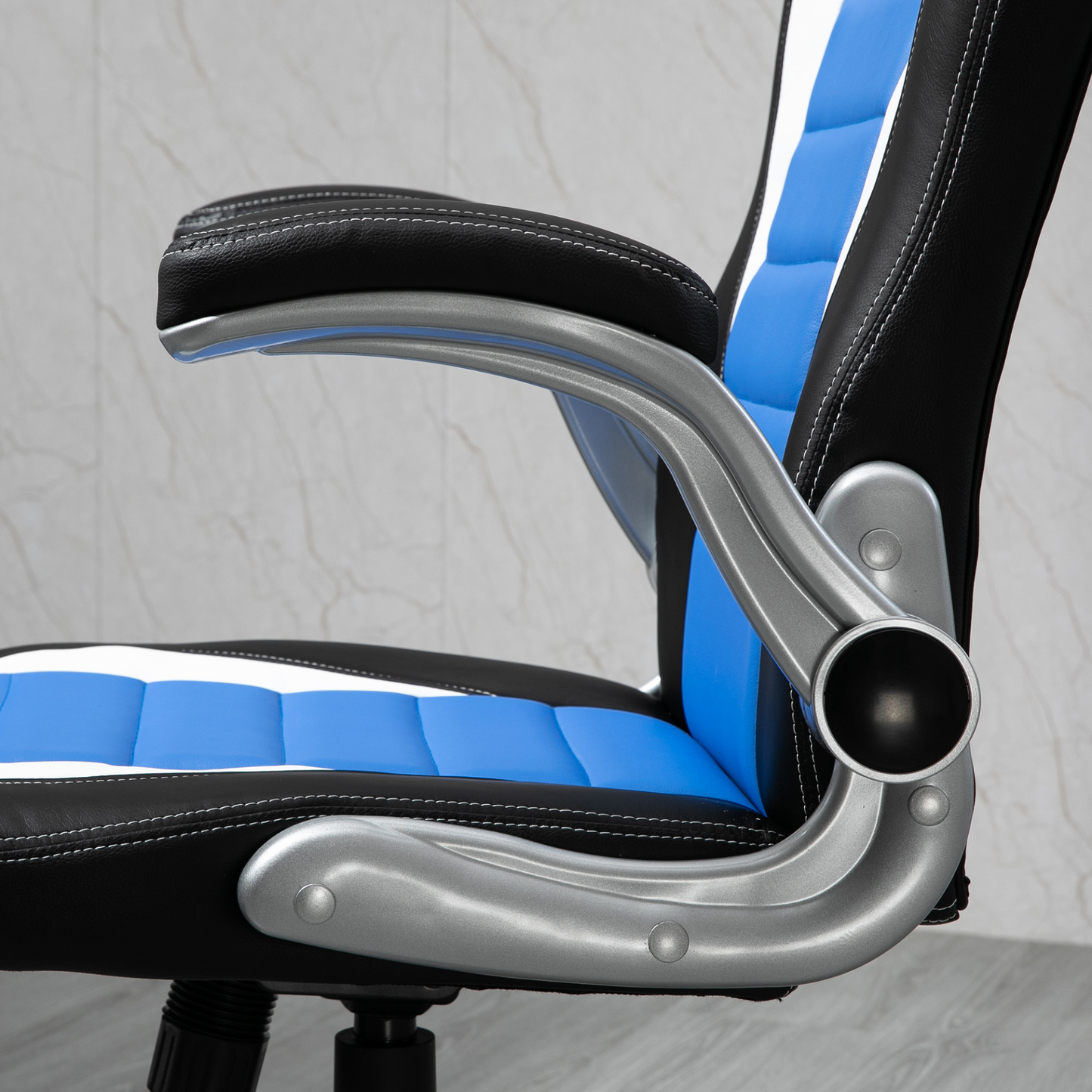 HOMCOM Racing Gaming Chair - Blue, PU Leather, Adjustable Height, Ergonomic Design - BEYRUN