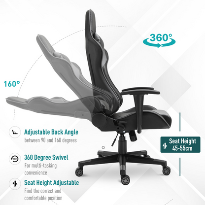 Vinsetto High Back Racing Gaming Chair - Ergonomic PU Leather Reclining Computer Chair - BEYRUN