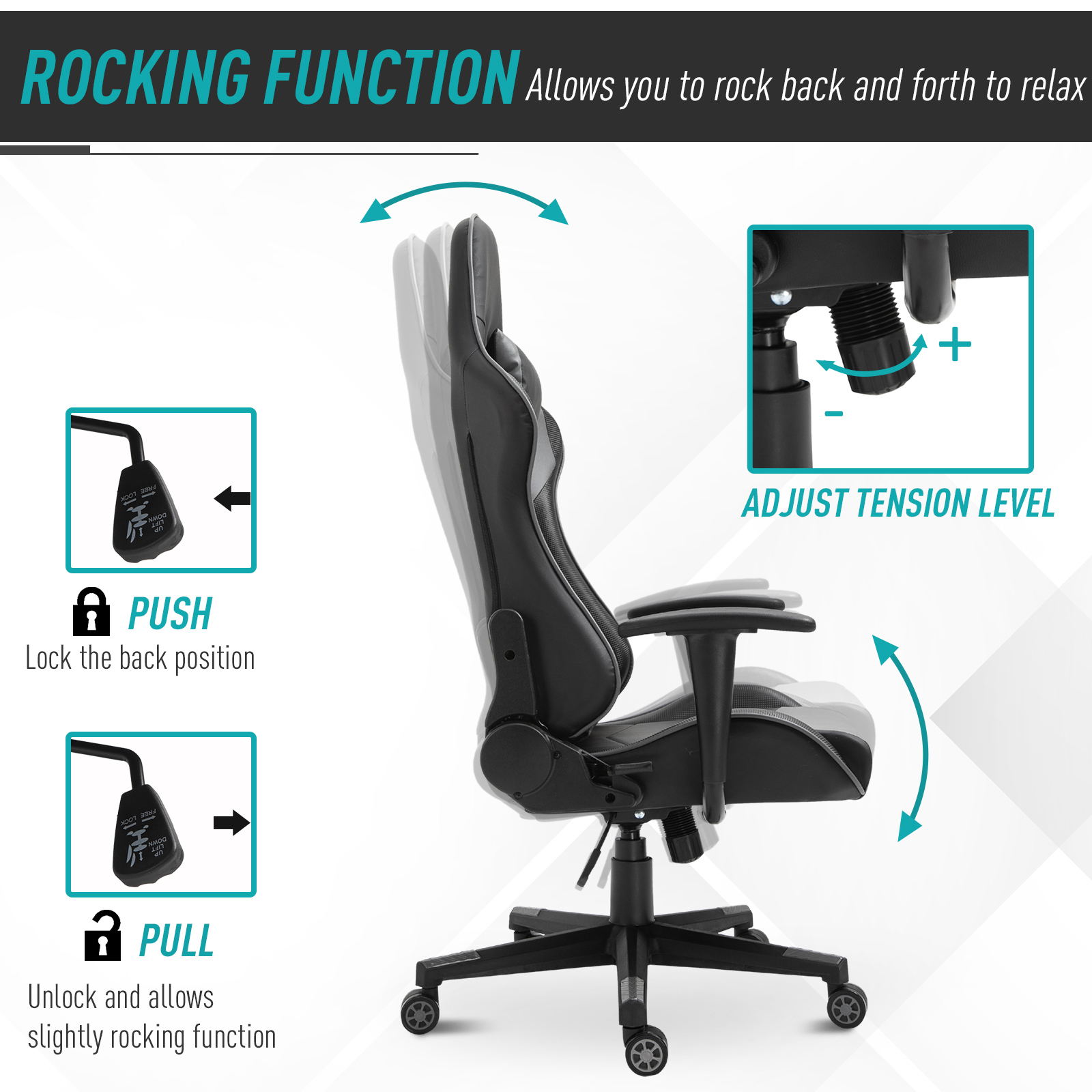 Vinsetto High Back Racing Gaming Chair - Ergonomic PU Leather Reclining Computer Chair - BEYRUN