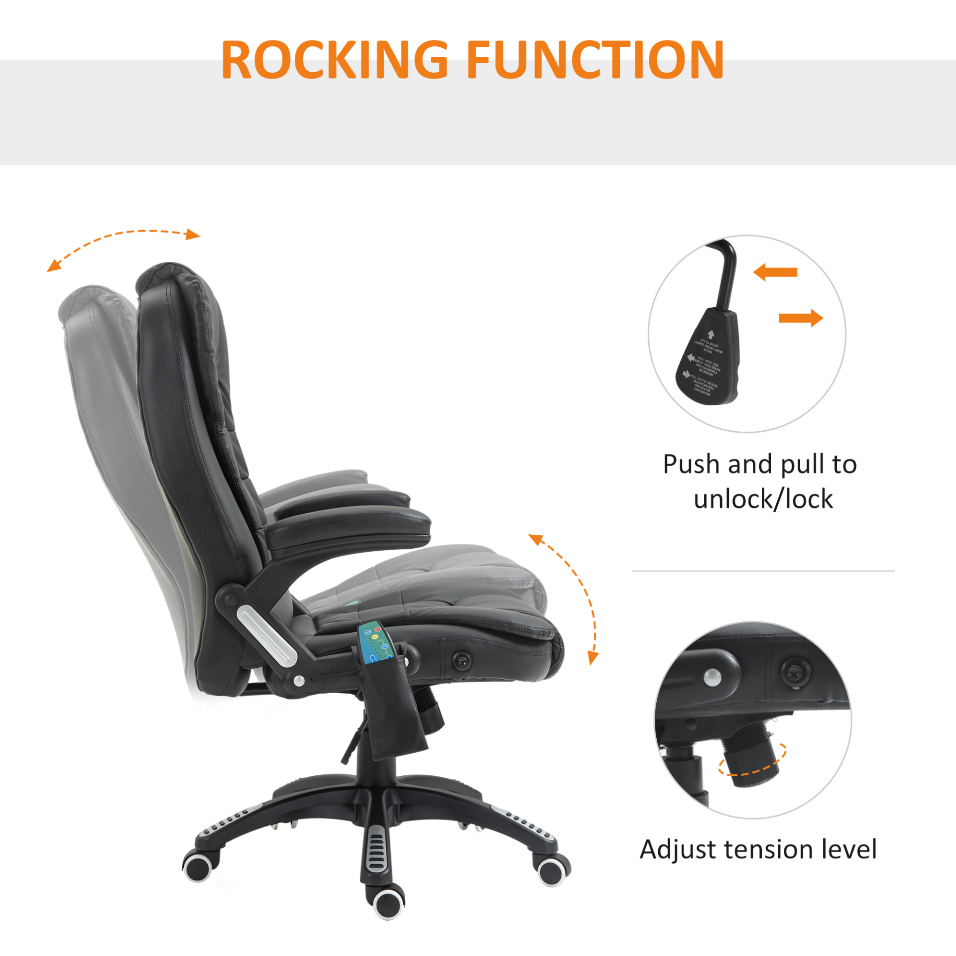 HOMCOM Executive Office Chair with Massage and Heat - High Back PU Leather Ergonomic Chair - BEYRUN