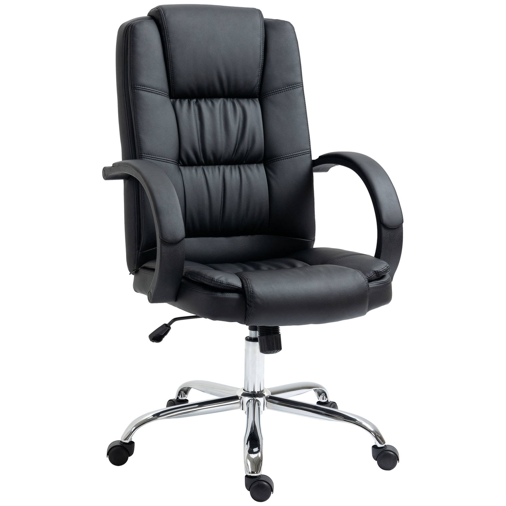 Vinsetto High Back Executive Office Chair - Black PU Leather, Adjustable Height, 360° Swivel, Padded Armrests, Tilt Function - BEYRUN