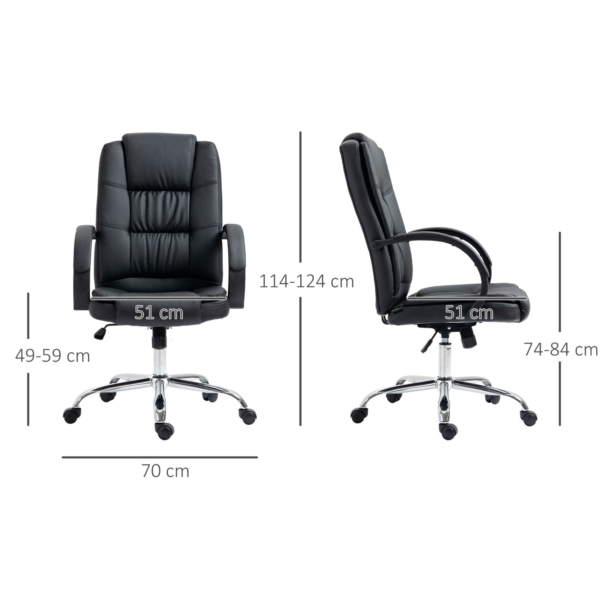 Vinsetto High Back Executive Office Chair - Black PU Leather, Adjustable Height, 360° Swivel, Padded Armrests, Tilt Function - BEYRUN