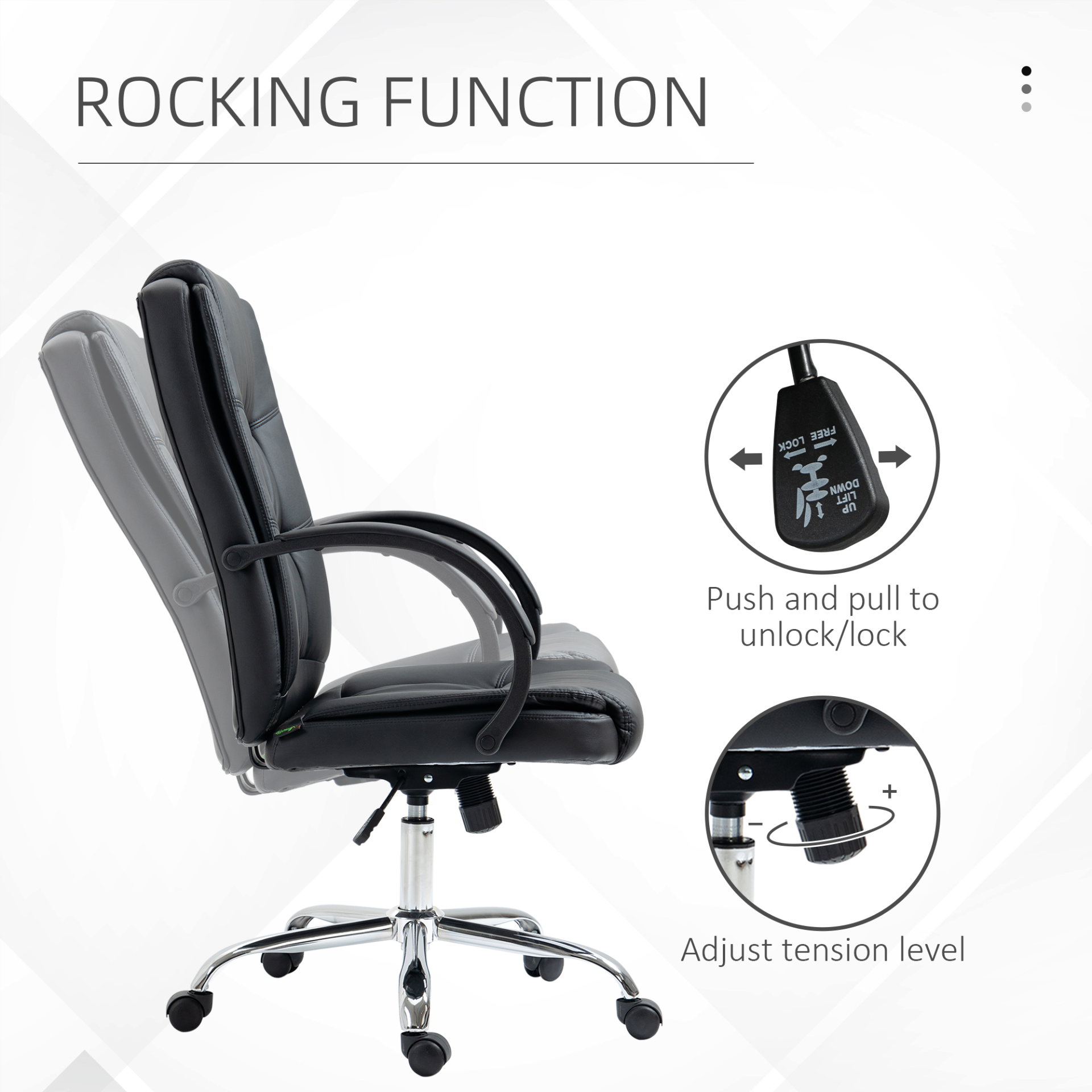 Vinsetto High Back Executive Office Chair - Black PU Leather, Adjustable Height, 360° Swivel, Padded Armrests, Tilt Function - BEYRUN