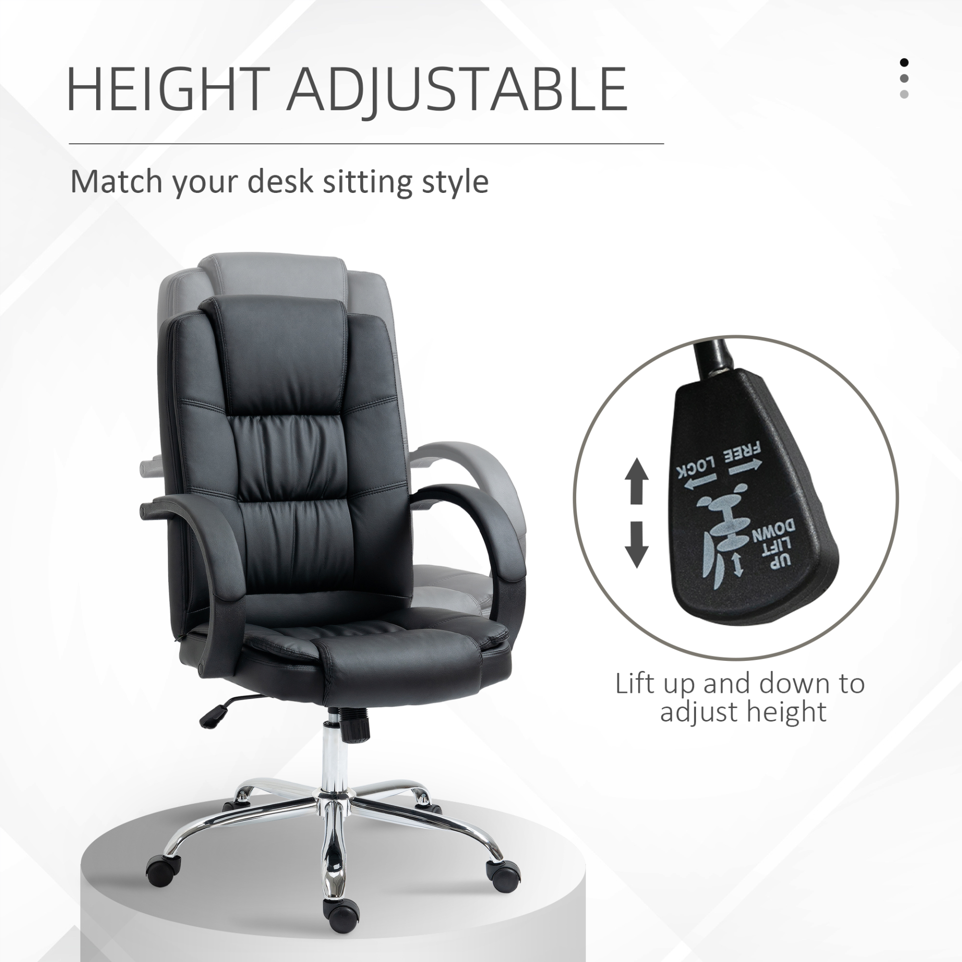 Vinsetto High Back Executive Office Chair - Black PU Leather, Adjustable Height, 360° Swivel, Padded Armrests, Tilt Function - BEYRUN