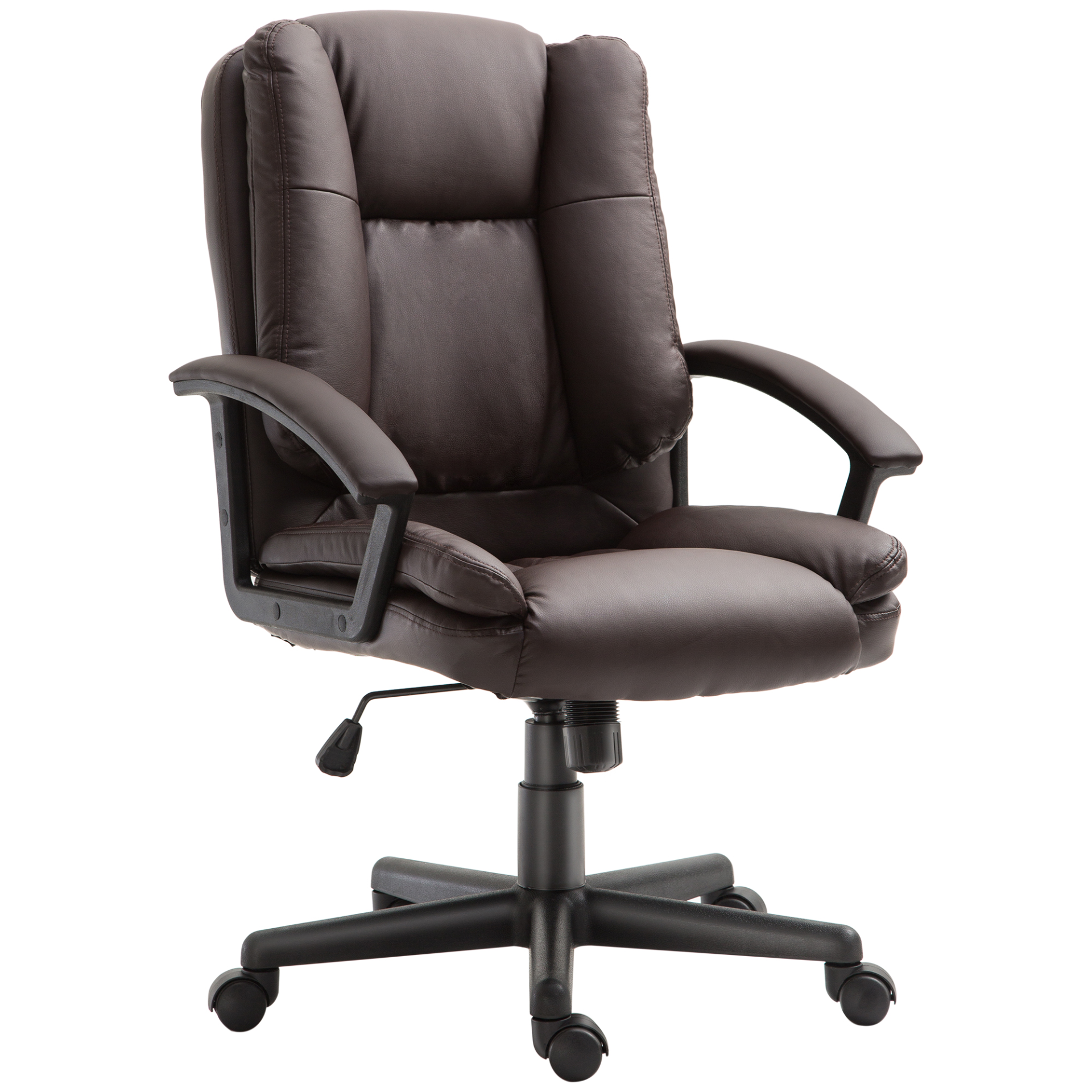 Comfort & Style: HOMCOM Swivel Executive Office Chair - Mid Back Faux Leather Desk Chair, Brown - BEYRUN