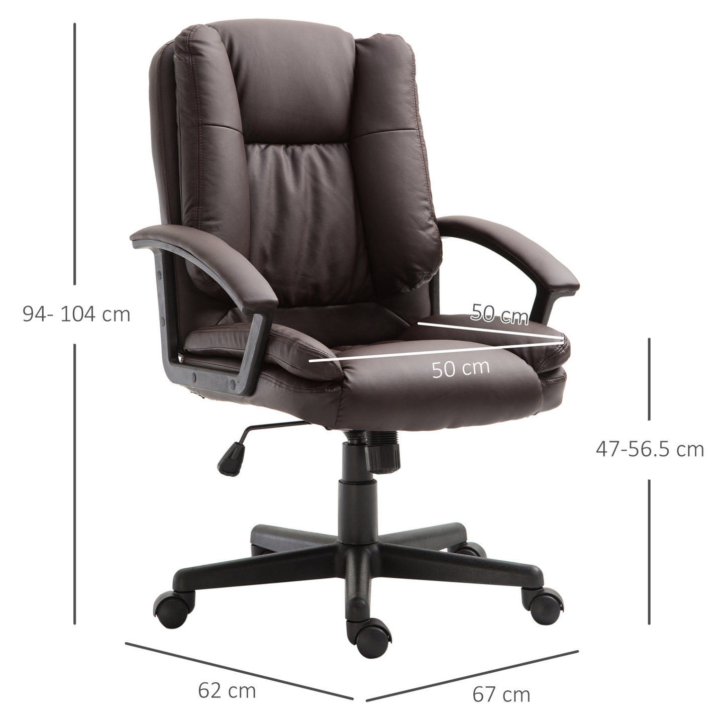 Comfort & Style: HOMCOM Swivel Executive Office Chair - Mid Back Faux Leather Desk Chair, Brown - BEYRUN