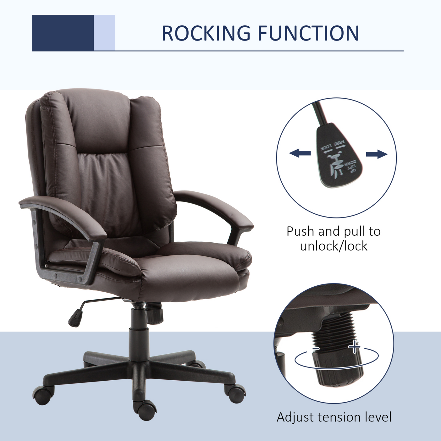 Comfort & Style: HOMCOM Swivel Executive Office Chair - Mid Back Faux Leather Desk Chair, Brown - BEYRUN