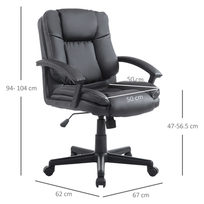 HOMCOM Swivel Executive Office Chair - Mid Back Faux Leather, Adjustable Desk Chair with Double-Tier Padding, Armrests, Wheels, Black - BEYRUN