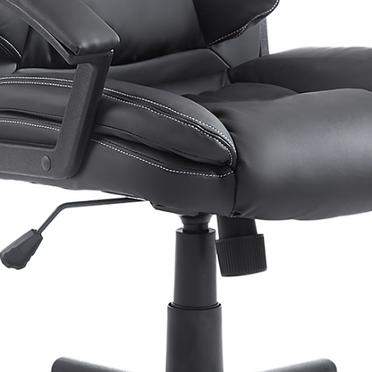 HOMCOM Swivel Executive Office Chair - Mid Back Faux Leather, Adjustable Desk Chair with Double-Tier Padding, Armrests, Wheels, Black - BEYRUN