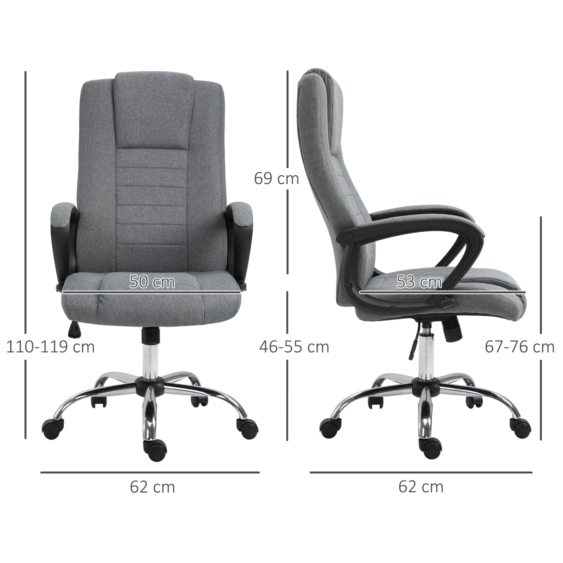 Vinsetto High Back Office Chair - Deep Grey Linen, Adjustable Height, Ergonomic Design - BEYRUN