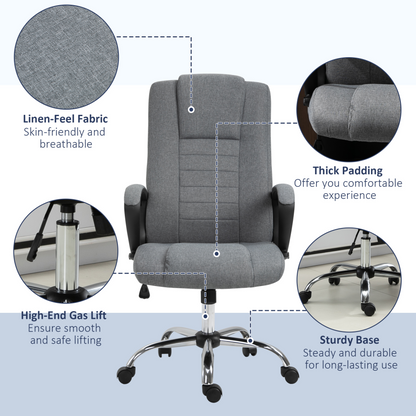 Vinsetto High Back Office Chair - Deep Grey Linen, Adjustable Height, Ergonomic Design - BEYRUN