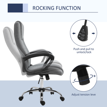 Vinsetto High Back Office Chair - Deep Grey Linen, Adjustable Height, Ergonomic Design - BEYRUN