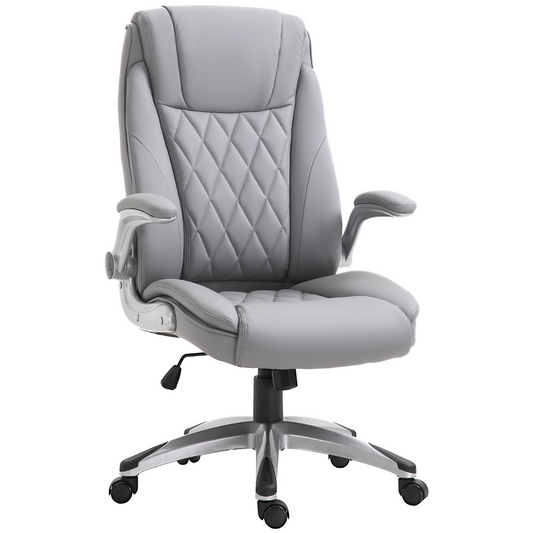 Vinsetto High Back PU Leather Executive Office Chair - Ergonomic, Adjustable Height, 360° Swivel, Flip-up Armrest, Grey - BEYRUN