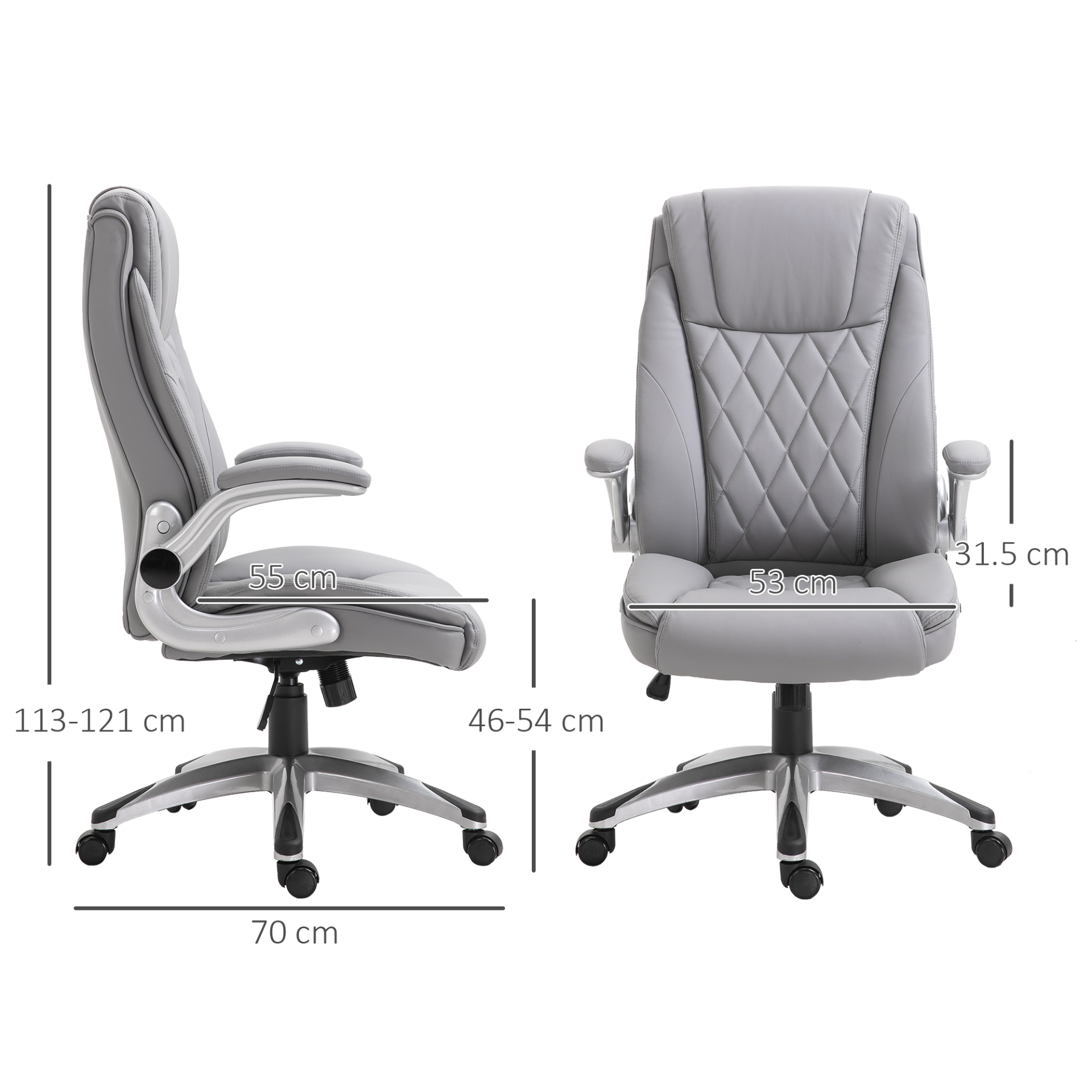 Vinsetto High Back PU Leather Executive Office Chair - Ergonomic, Adjustable Height, 360° Swivel, Flip-up Armrest, Grey - BEYRUN