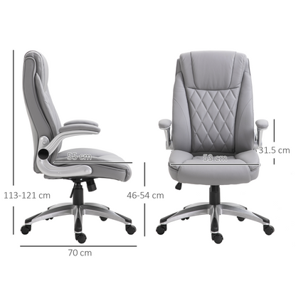 Vinsetto High Back PU Leather Executive Office Chair - Ergonomic, Adjustable Height, 360° Swivel, Flip-up Armrest, Grey - BEYRUN