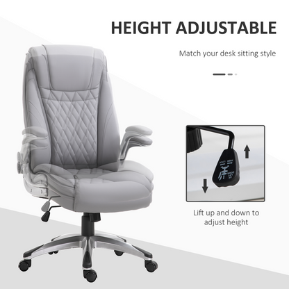 Vinsetto High Back PU Leather Executive Office Chair - Ergonomic, Adjustable Height, 360° Swivel, Flip-up Armrest, Grey - BEYRUN