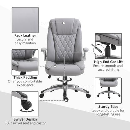 Vinsetto High Back PU Leather Executive Office Chair - Ergonomic, Adjustable Height, 360° Swivel, Flip-up Armrest, Grey - BEYRUN