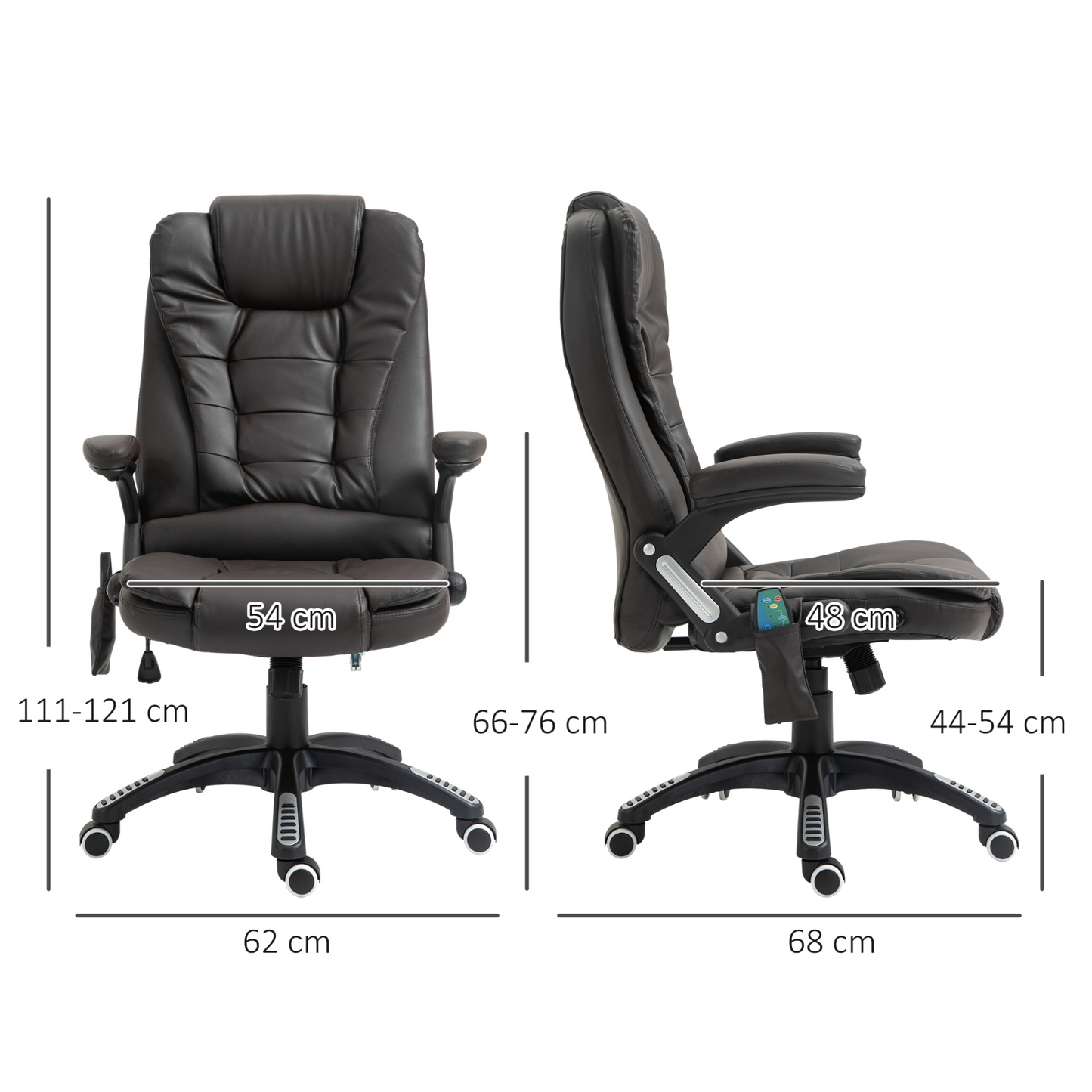 HOMCOM Executive Office Chair with Massage and Heat, High Back PU Leather, Reclining Function, Brown - BEYRUN