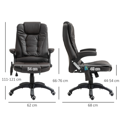 HOMCOM Executive Office Chair with Massage and Heat, High Back PU Leather, Reclining Function, Brown - BEYRUN