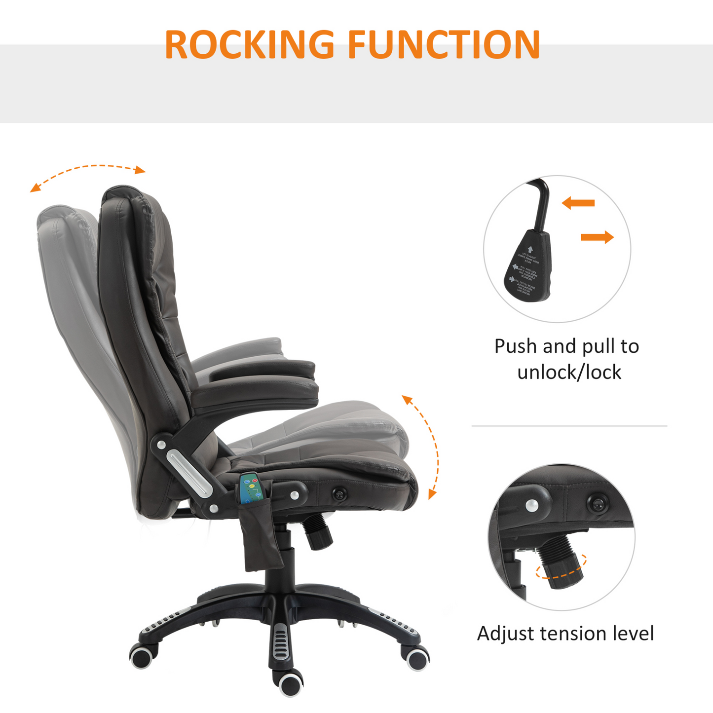 HOMCOM Executive Office Chair with Massage and Heat, High Back PU Leather, Reclining Function, Brown - BEYRUN