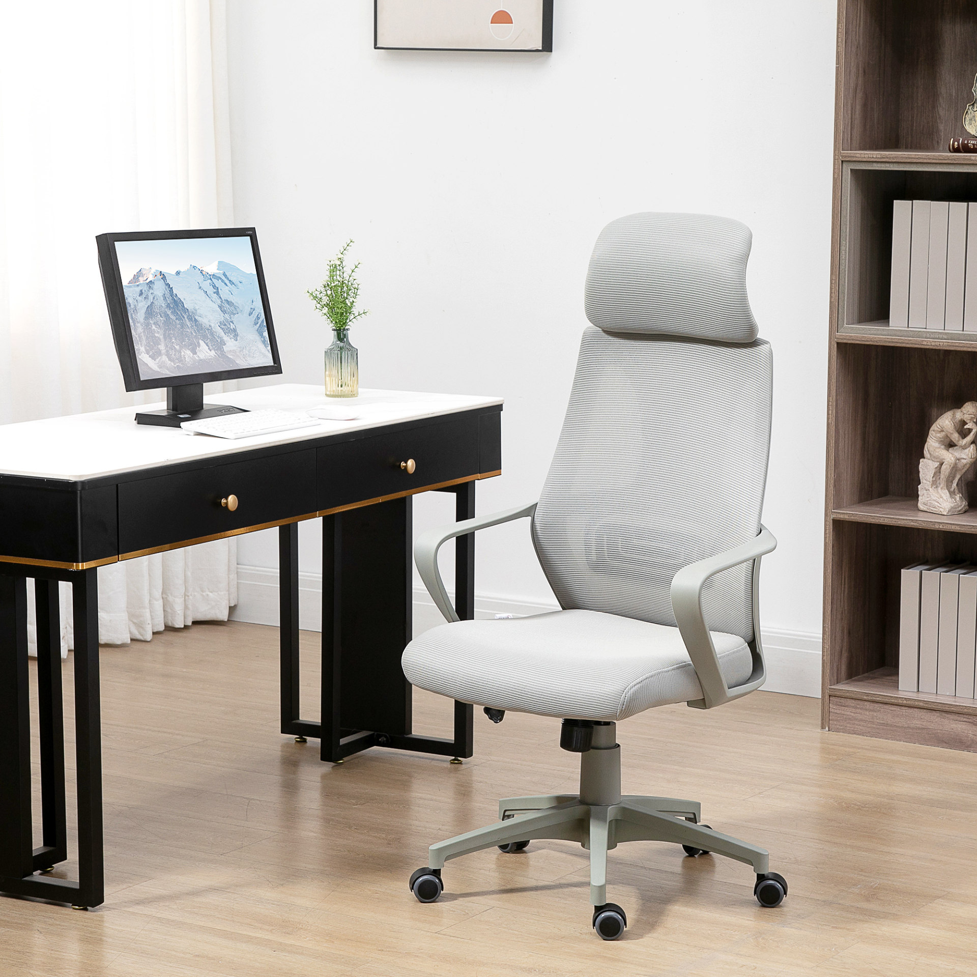 Vinsetto Grey Ergonomic Office Chair - High Mesh Back, Adjustable Height & Swivel Base - BEYRUN