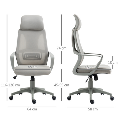 Vinsetto Grey Ergonomic Office Chair - High Mesh Back, Adjustable Height & Swivel Base - BEYRUN