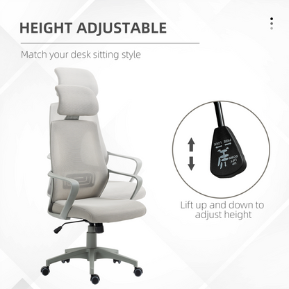 Vinsetto Grey Ergonomic Office Chair - High Mesh Back, Adjustable Height & Swivel Base - BEYRUN