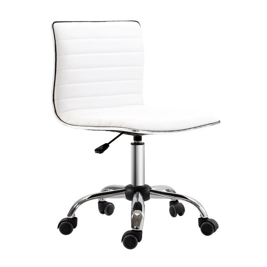 HOMCOM Adjustable Swivel Office Chair - White | Ergonomic PU Leather, Armless Mid-Back, Chrome Base - Perfect for Home Office - BEYRUN