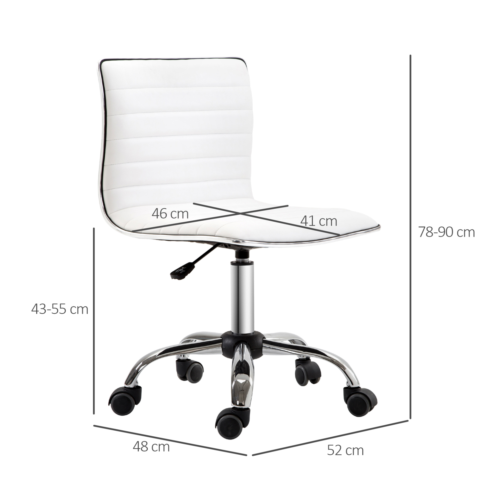 HOMCOM Adjustable Swivel Office Chair - White | Ergonomic PU Leather, Armless Mid-Back, Chrome Base - Perfect for Home Office - BEYRUN