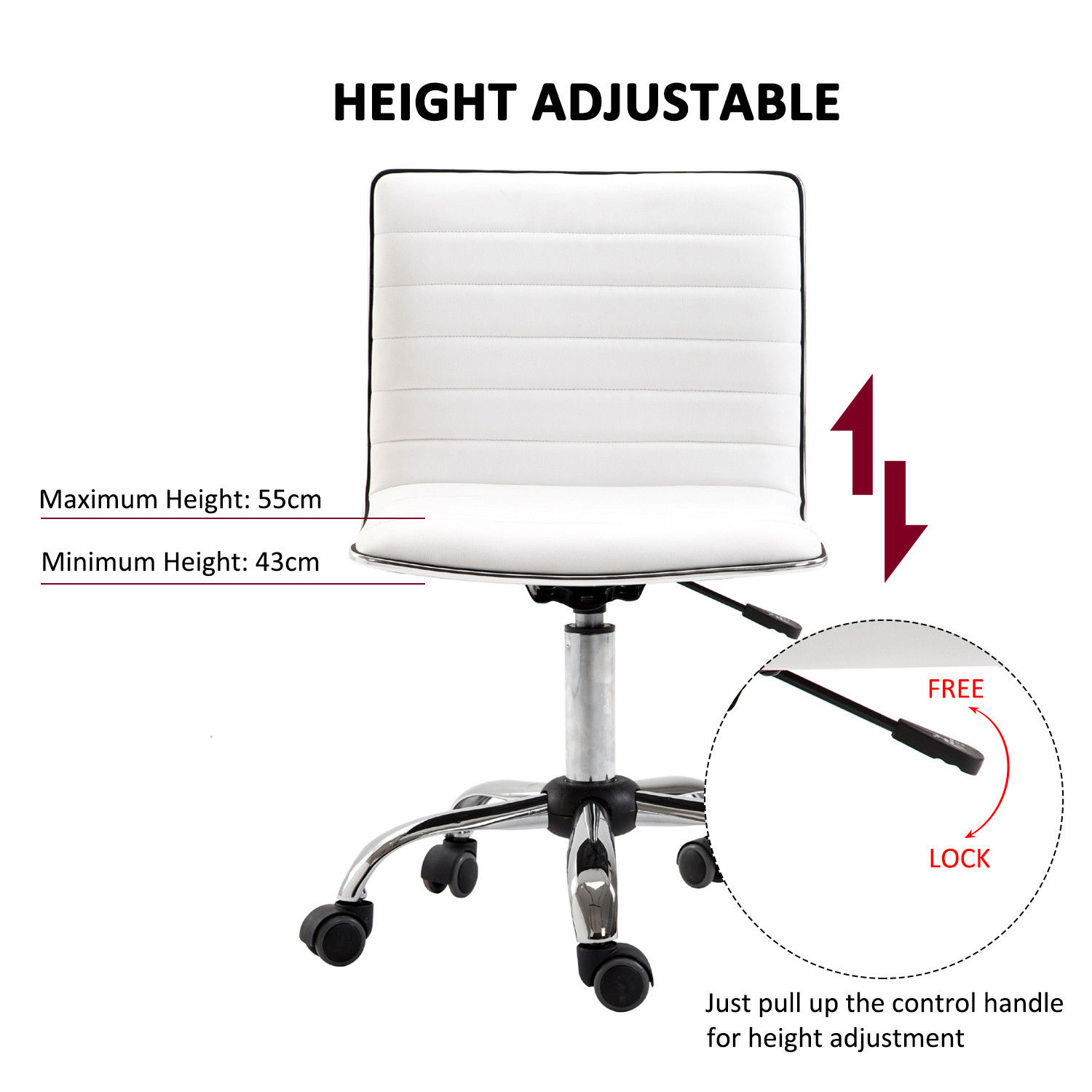 HOMCOM Adjustable Swivel Office Chair - White | Ergonomic PU Leather, Armless Mid-Back, Chrome Base - Perfect for Home Office - BEYRUN