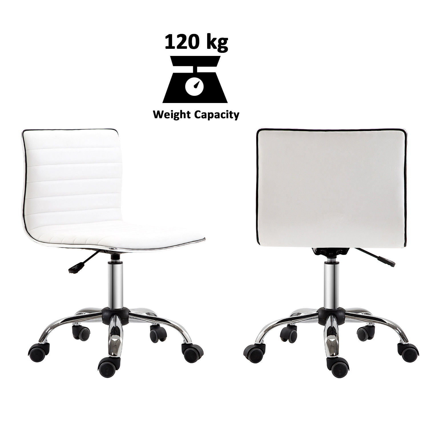 HOMCOM Adjustable Swivel Office Chair - White | Ergonomic PU Leather, Armless Mid-Back, Chrome Base - Perfect for Home Office - BEYRUN