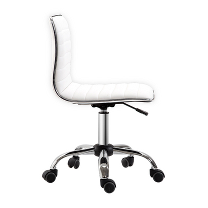 HOMCOM Adjustable Swivel Office Chair - White | Ergonomic PU Leather, Armless Mid-Back, Chrome Base - Perfect for Home Office - BEYRUN