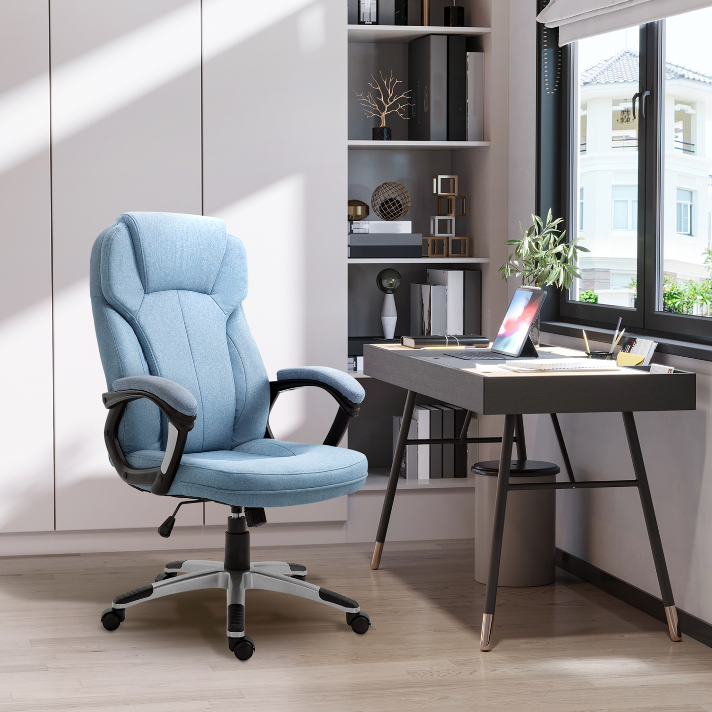 Vinsetto Linen Fabric Home Office Chair - Ergonomic, Height Adjustable, Comfort for Long Hours - BEYRUN