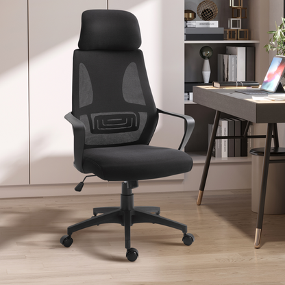 Vinsetto Ergonomic Office Chair with Wheels - Adjustable Height, High Mesh Back - Black - BEYRUN