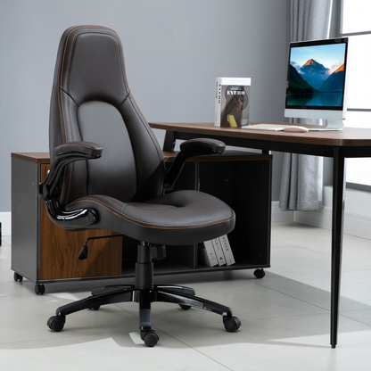 Vinsetto PU Leather Office Chair - Adjustable Height, Flip Up Armrests, Tilt Function - Dark Brown - BEYRUN