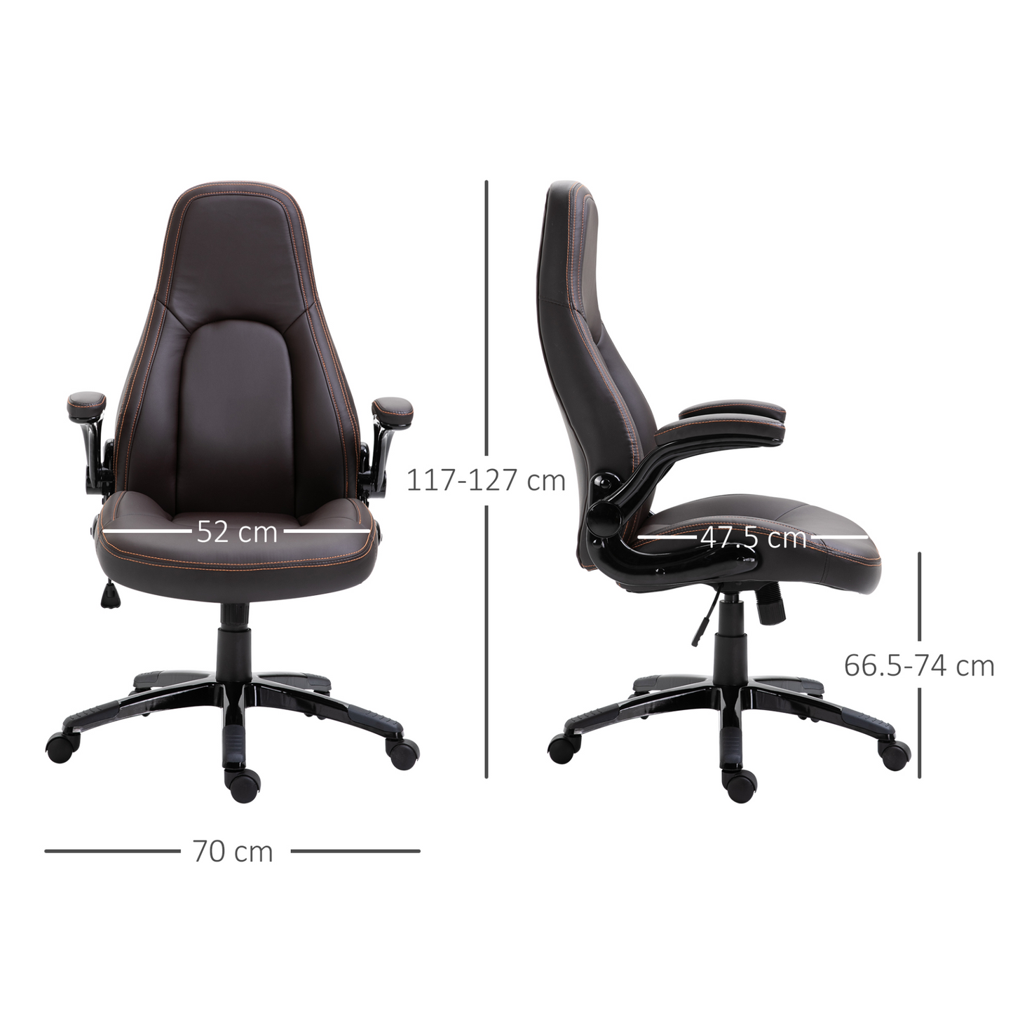 Vinsetto PU Leather Office Chair - Adjustable Height, Flip Up Armrests, Tilt Function - Dark Brown - BEYRUN