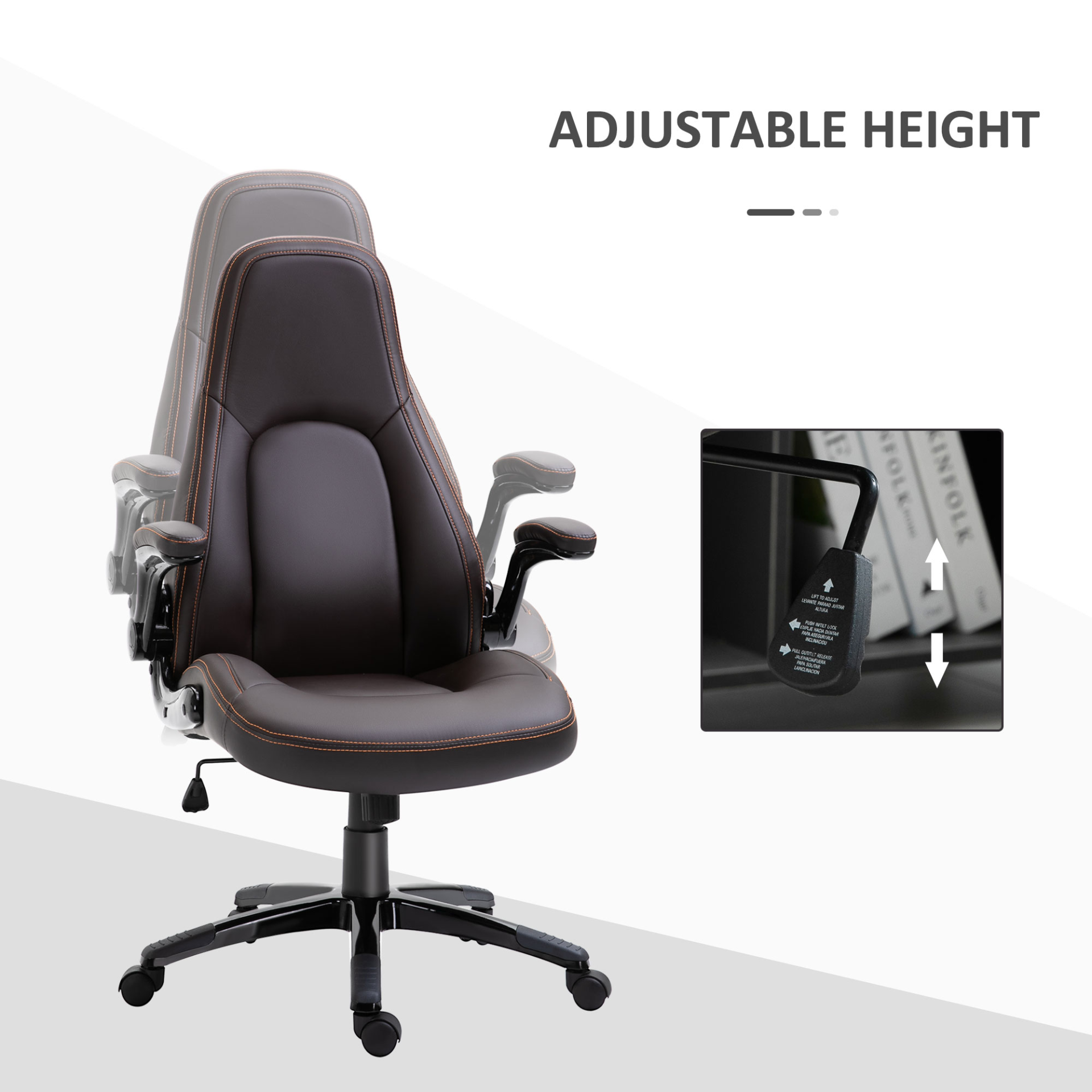 Vinsetto PU Leather Office Chair - Adjustable Height, Flip Up Armrests, Tilt Function - Dark Brown - BEYRUN