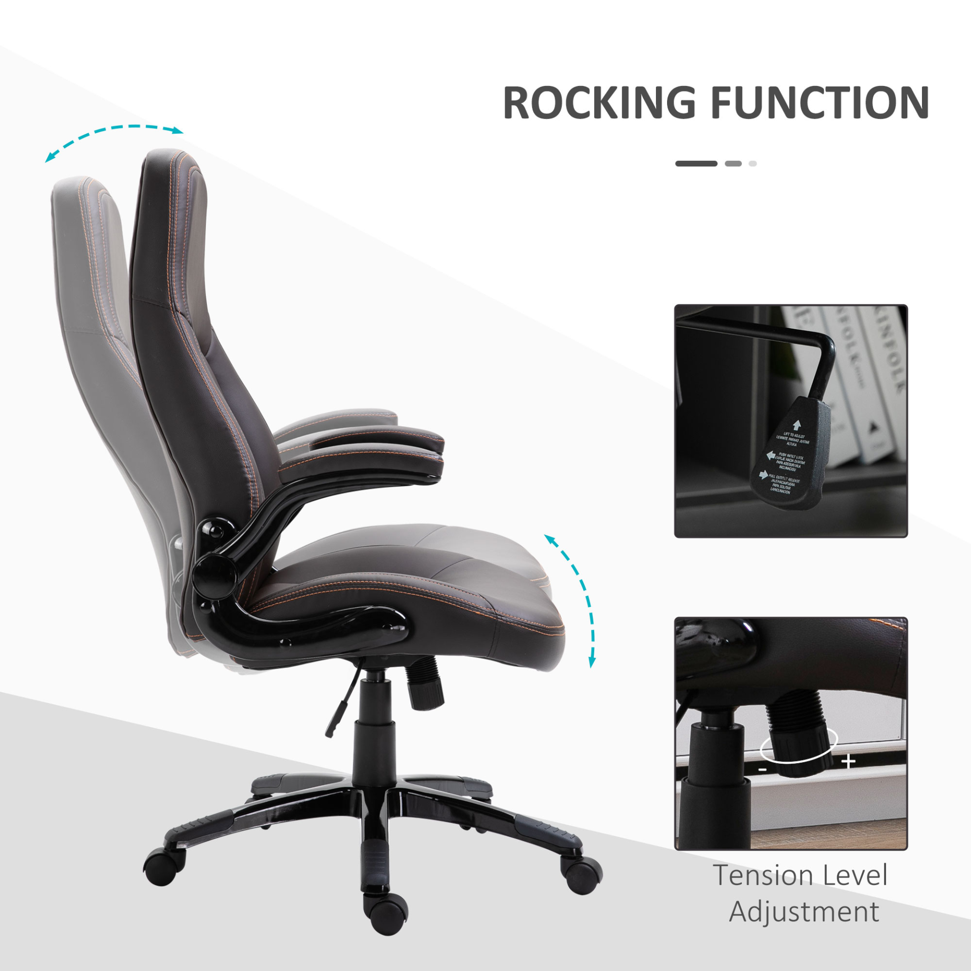 Vinsetto PU Leather Office Chair - Adjustable Height, Flip Up Armrests, Tilt Function - Dark Brown - BEYRUN