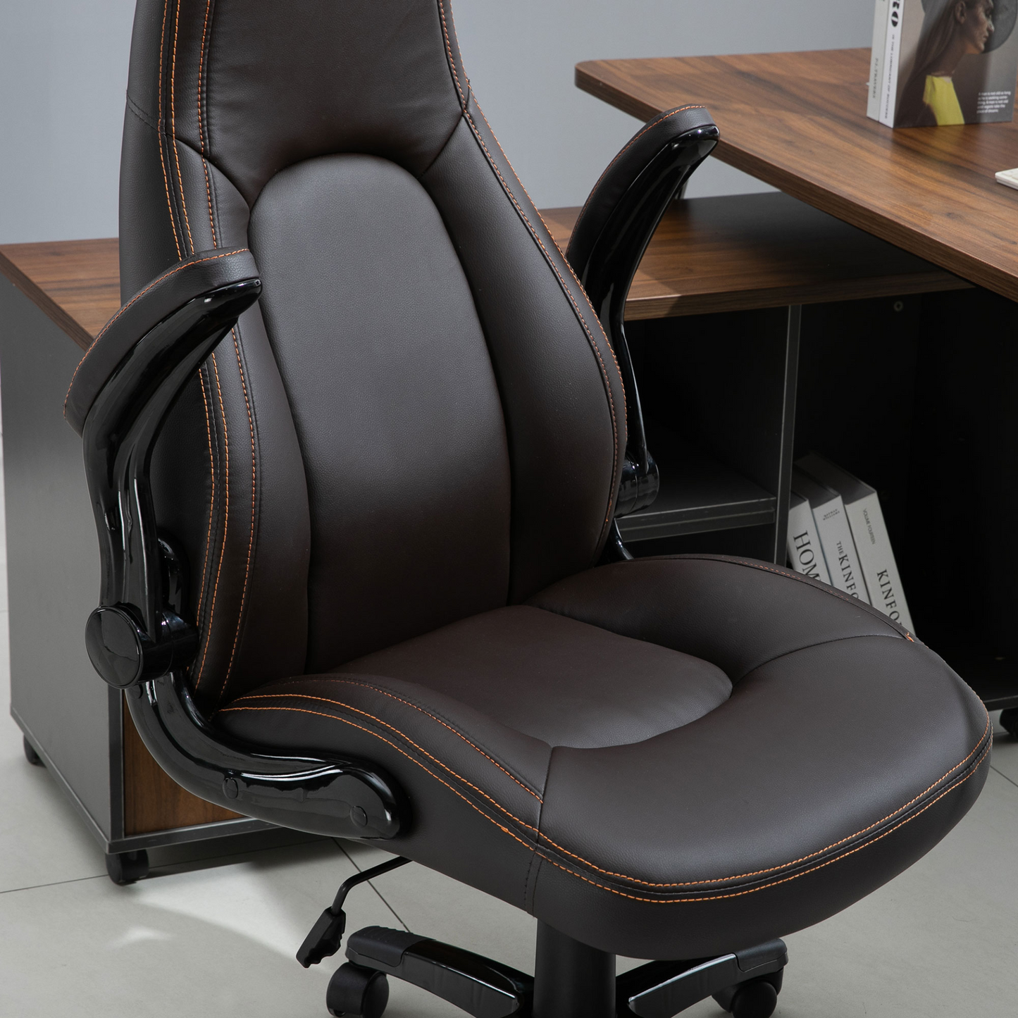 Vinsetto PU Leather Office Chair - Adjustable Height, Flip Up Armrests, Tilt Function - Dark Brown - BEYRUN